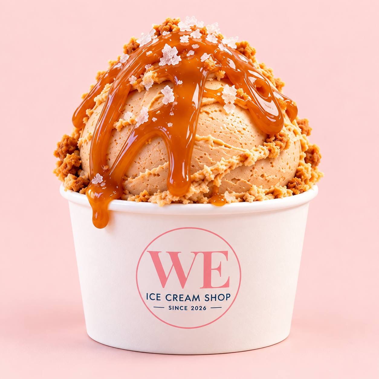Gelato Caramel Sea Salt en vasito de WE Ice Cream Shop